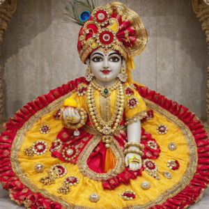 Rajwadi Yellow Red Festive Poshak for Laddu Gopal