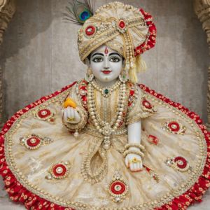Shringar Rajwadi Ivory & Ruby Laddu Gopal Poshak with Royal Pagdi