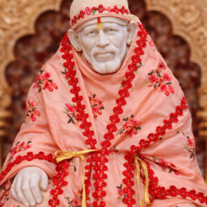 Soft Peach Floral Cotton Sai Baba Summer Dress with Red Designer Border Comfortable Sai Baba Poshak