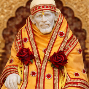 Yellow Red Velvet Sai Baba Designer Poshak with Stone Work and Floral Detailing